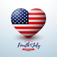 4e van juli onafhankelijkheid dag van de Verenigde Staten van Amerika illustratie met Amerikaans vlag in hart. vierde van juli nationaal viering ontwerp met typografie brief Aan licht achtergrond voor banier, groet kaart vector