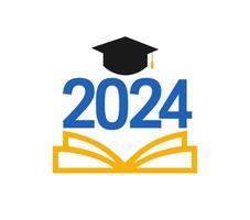 leerzaam logo concept voor klasse van 2024 afgestudeerden. geïsoleerd kenteken. school- banier sjabloon. studenten van 2024 creatief icoon. Welkom terug naar school- uitnodiging idee. decoratie ontwerp. diploma omslag. vector