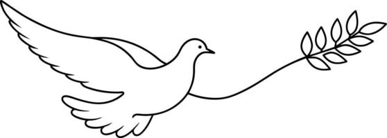 een zwart en wit tekening van een duif met een olijf- Afdeling vector