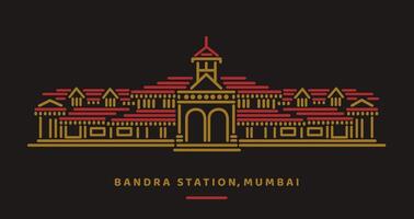 bandra spoorweg station van Mumbai illustratie. vector