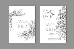 lijn kunst zonnebloemen bruiloft uitnodiging sjabloon, schets zonnebloemen minimalistische bruiloft briefpapier, zonnebloemen bruiloft vector