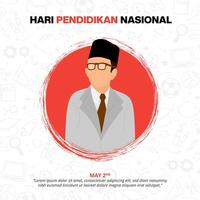 hari pendidikan nasional of Indonesisch nationaal onderwijs dag met een illustratie van ki hajar dewantara vector