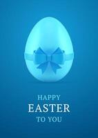 gelukkig Pasen kip ei feestelijk boog lint blauw 3d groet kaart ontwerp sjabloon realistisch vector