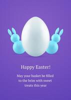 gelukkig Pasen kip ei konijn snuisterij feestelijk 3d groet kaart ontwerp sjabloon realistisch illustratie vector