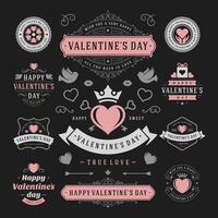 valentijnsdag dag etiketten en kaarten set, hart pictogrammen symbolen, groeten kaarten, silhouetten vector