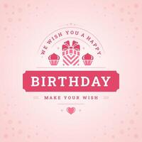 gelukkig verjaardag roze geschenk doos koekje groet wijnoogst sociaal media post sjabloon vlak vector