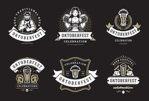 oktoberfeest badges en etiketten reeks wijnoogst typografisch ontwerp Sjablonen illustratie. vector