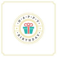 gelukkig verjaardag Cadeau geschenk doos wijnoogst groet kaart typografisch sjabloon vlak illustratie vector