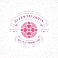 gelukkig verjaardag roze geschenk doos wijnoogst lint groet kaart typografisch sjabloon vlak vector