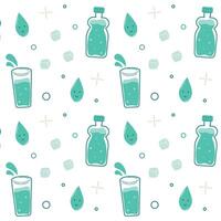 water patroon naadloos achtergrond, water in een fles, water in een glas, water druppel, drinken meer water, verpakking ontwerp vector