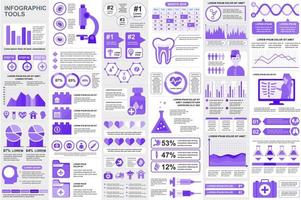 bundel medische infographic elementen data visualisatie vector ontwerpsjabloon. mega-set. kan worden gebruikt voor stappen, processen, workflow, diagram, zorgconcept, tijdlijn, pictogrammen, info-graphics.