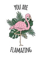 inspirerend citaat en hand- getrokken flamingo vector