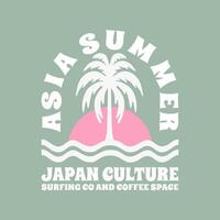 verkennen surfing met een Japans twist groovy Azië t-shirt ontwerp vector