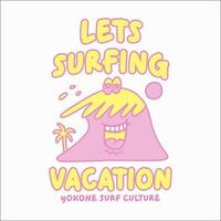 verkennen surfing met een Japans twist groovy Azië t-shirt ontwerp vector