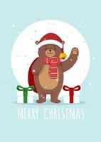 schattige vrolijke kerstbeer met geschenkdozen vector