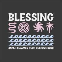 verkennen surfing met een Japans twist groovy Azië t-shirt ontwerp vector