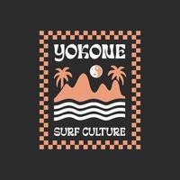 verkennen surfing met een Japans twist groovy Azië t-shirt ontwerp vector