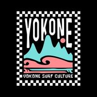 verkennen surfing met een Japans twist groovy Azië t-shirt ontwerp vector