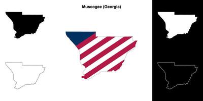 muscogee district, Georgië schets kaart reeks vector