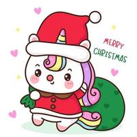 schattige eenhoorn cartoon draag kerstmuts met kerstcadeaus kawaii vector