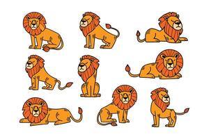 een serie van tekenfilm leeuwen in divers poses vector