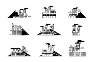 een reeks van industrieel gebouwen met rook komt eraan uit van hen vector