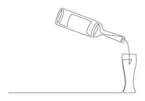 wijn fles en glas tekening een doorlopend lijn tekening pro illustratie vector