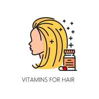 haar- zorg vitamines kleur lijn icoon, haar- behandeling vector