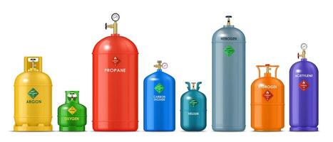 realistisch gas- metaal cilinders, tank containers vector