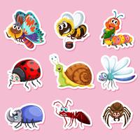 Stickerontwerpen voor verschillende bugs vector