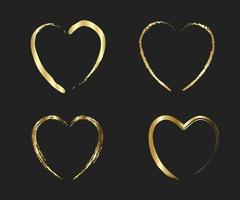 gouden harten. handgetekende hartenborstels. handgeschilderde hartvorm. symbool van liefde Valentijnsdag trouwkaarten. vector illustratie