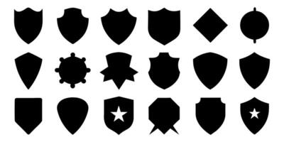 mooi reeks van schilden silhouetten. zwart badges vorm etiket verzameling voor leger, politie, voetbal en anderen. vector
