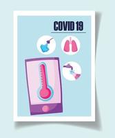 covid 19 coronavirus, symptomen uitbraak pandemische ziekte poster vector