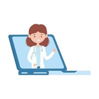 geïsoleerde vrouw arts en laptop vector ontwerp