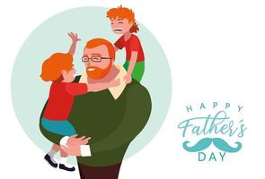 gelukkige vaderdagkaart met vader en kinderen vector