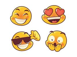 emoji gezichten uitdrukking grappige gelukkige liefde en verraste set vector