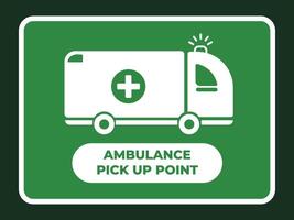 ambulance plukken omhoog punt parkeren Oppervlakte teken leeftijd met groen en wit kleuren illustratie schaduw silhouet icoon. gemakkelijk vlak ziekenhuis banier tekening. vector