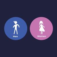 grappig abstract uniek vormig mannen en Dames tekening toilet teken leeftijd schaduw silhouet illustratie geïsoleerd Aan ronde blauw en roze achtergrond. gemakkelijk vlak tekening gestileerd tekening. vector