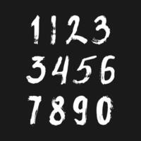 reeks van kalligrafische getallen geschilderd door wit borstel Aan geïsoleerd zwart achtergrond. belettering voor uw ontwerp. illustratie. vector