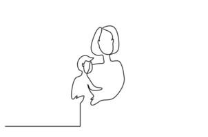moeder baby kind gelukkig houding knuffel een lijn kunst ontwerp vector