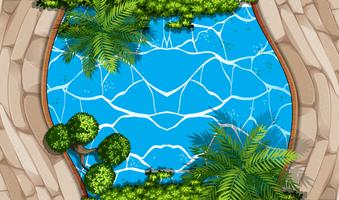 Luchtscène met zwembad en tuin vector