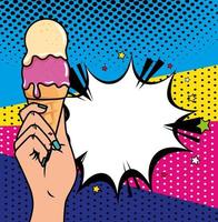 hand met ijs en explosie pop-art stijlicoon vector