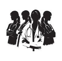 vrouw artsen silhouet illustratie set. artsen staand in verschillend positie vector