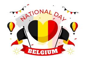 gelukkig belgie onafhankelijkheid dag illustratie Aan juli 21 met golvend vlag en lint in nationaal vakantie vlak tekenfilm achtergrond ontwerp vector