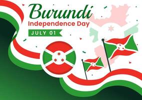 gelukkig Burundi onafhankelijkheid dag illustratie Aan 1 juli met golvend vlag en lint in nationaal vakantie vlak tekenfilm achtergrond vector