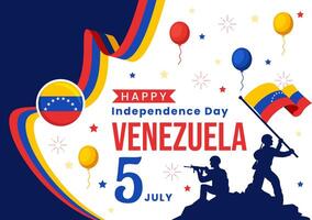 gelukkig Venezuela onafhankelijkheid dag illustratie Aan 5 juli met vlaggen, ballon en confetti in gedenkteken vakantie vlak tekenfilm achtergrond vector