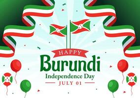 gelukkig Burundi onafhankelijkheid dag illustratie Aan 1 juli met golvend vlag en lint in nationaal vakantie vlak tekenfilm achtergrond vector