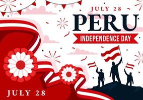gelukkig Peru onafhankelijkheid dag illustratie Aan juli 28 met golvend vlag en lint in nationaal vakantie vlak tekenfilm achtergrond ontwerp vector