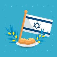 vlag israël met olijftakken en ronde broden vector