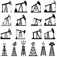 pomp jack icoon set. olie illustratie teken. olie boren symbool verzameling. olie pompen logo. vector
